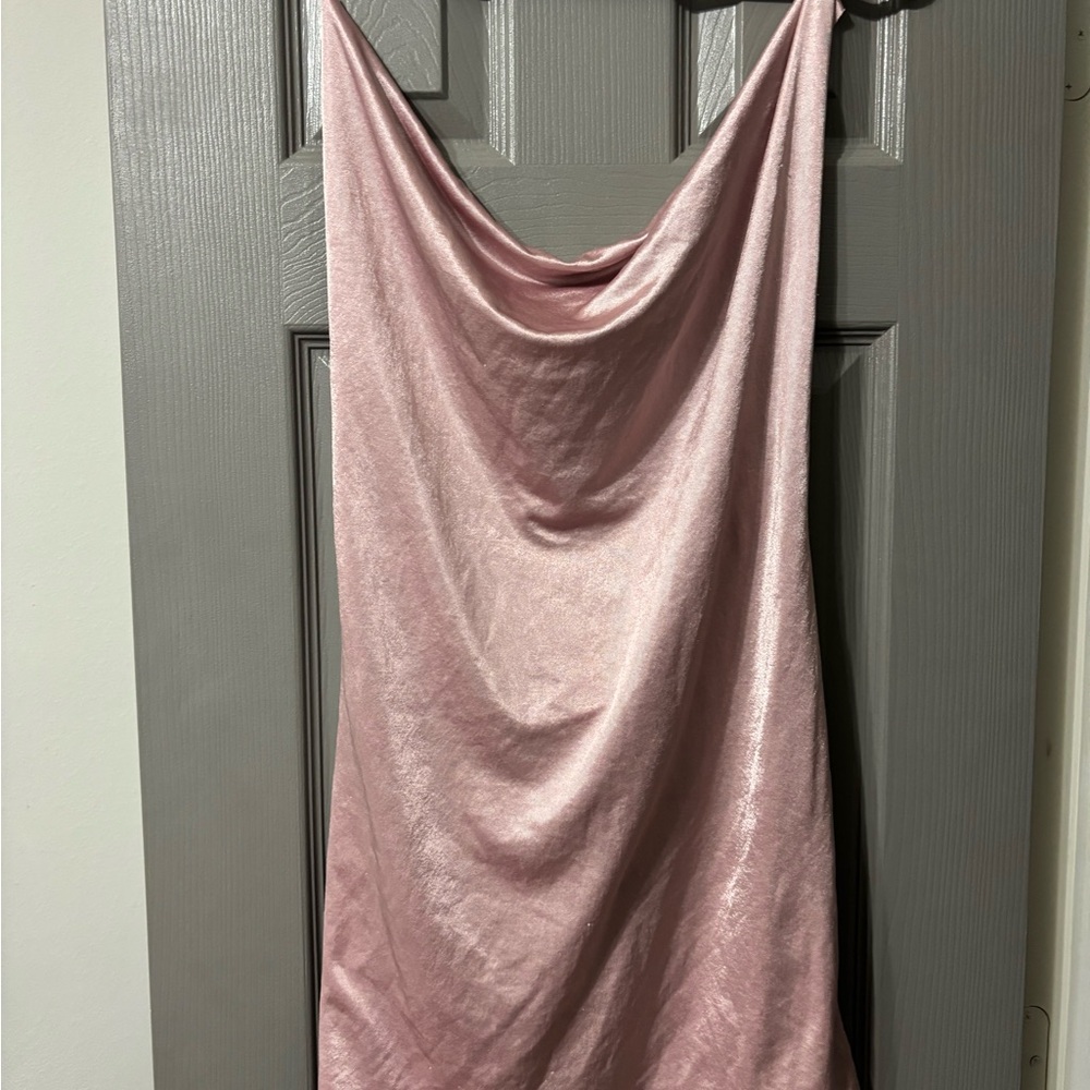 Fashion Nova Pink Satin Cowl Neck Mini Dress